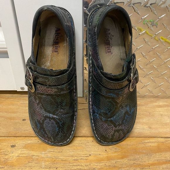 Alegria Rainbow Clog Shoes Leather Snakeskin Multicolor Loafer Sz EU 40 / US 9 - Picture 2 of 11